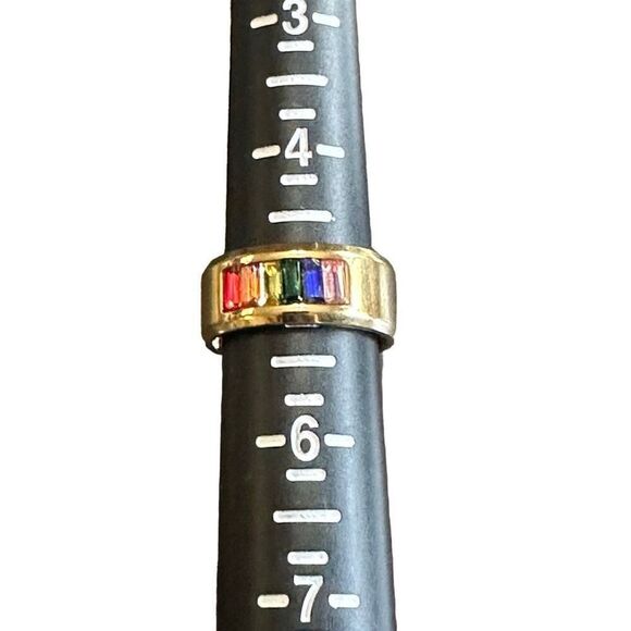 NWOT Size 5 Titanium band with rainbow flag stones - Picture 5 of 5